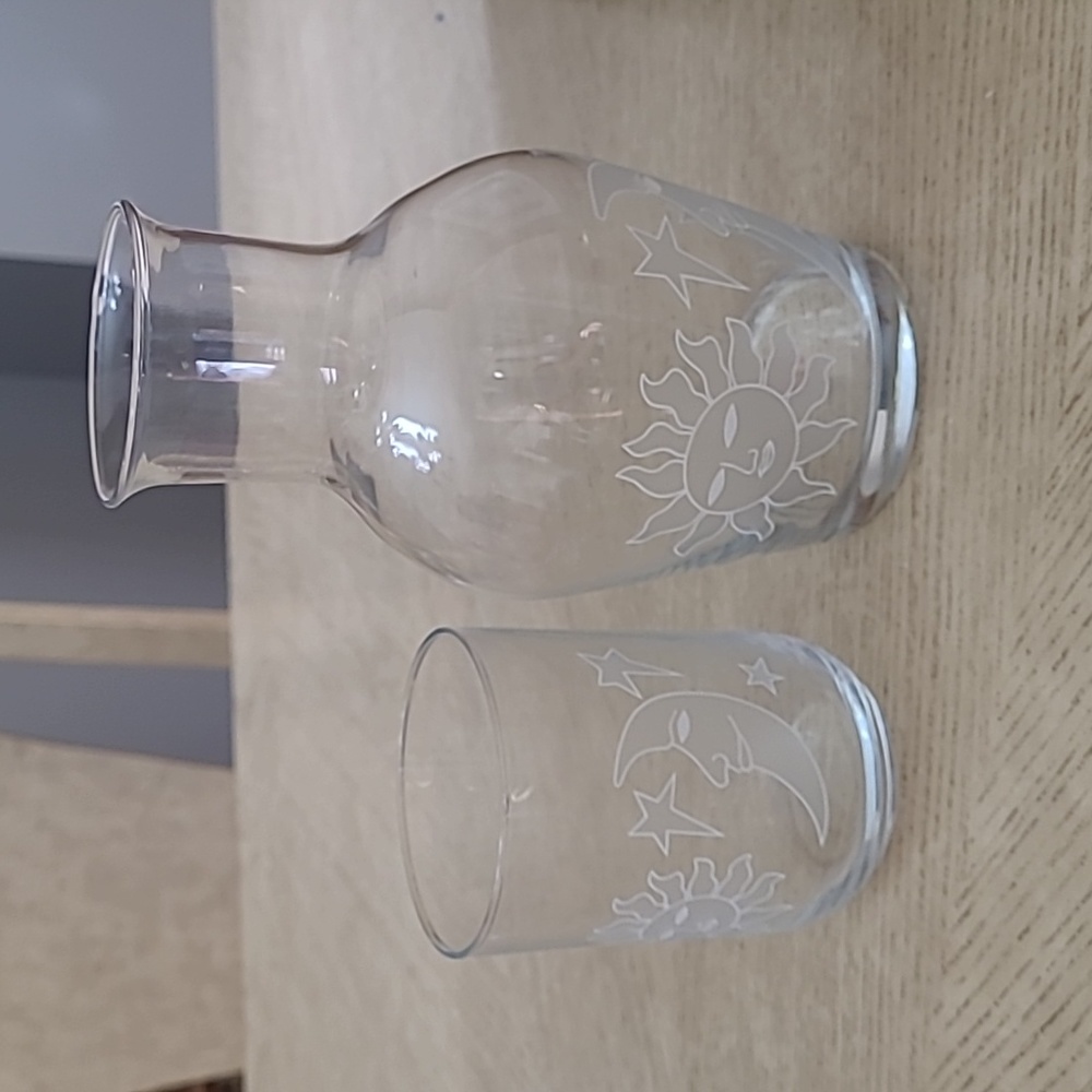 Moon, stars and sun Glass decanter and cup